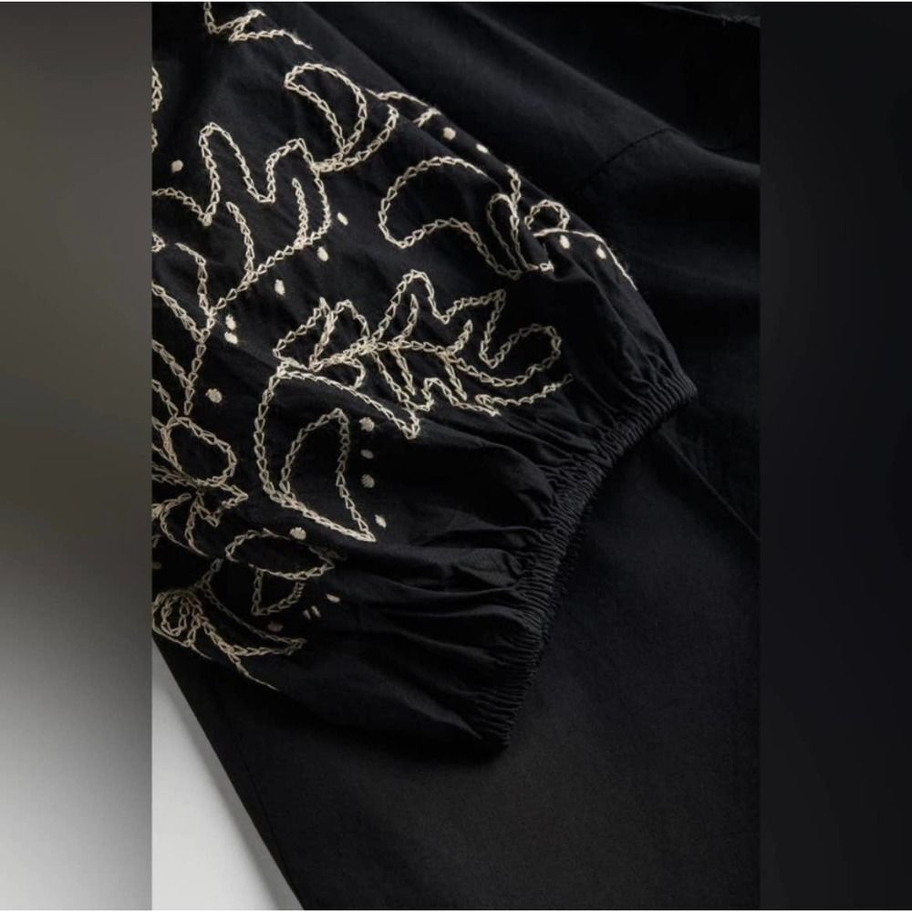 H&M Boho Dress Embroidered Balloon Bell Sleeves Wrap Black Size S Summer NWOT - Picture 8 of 10